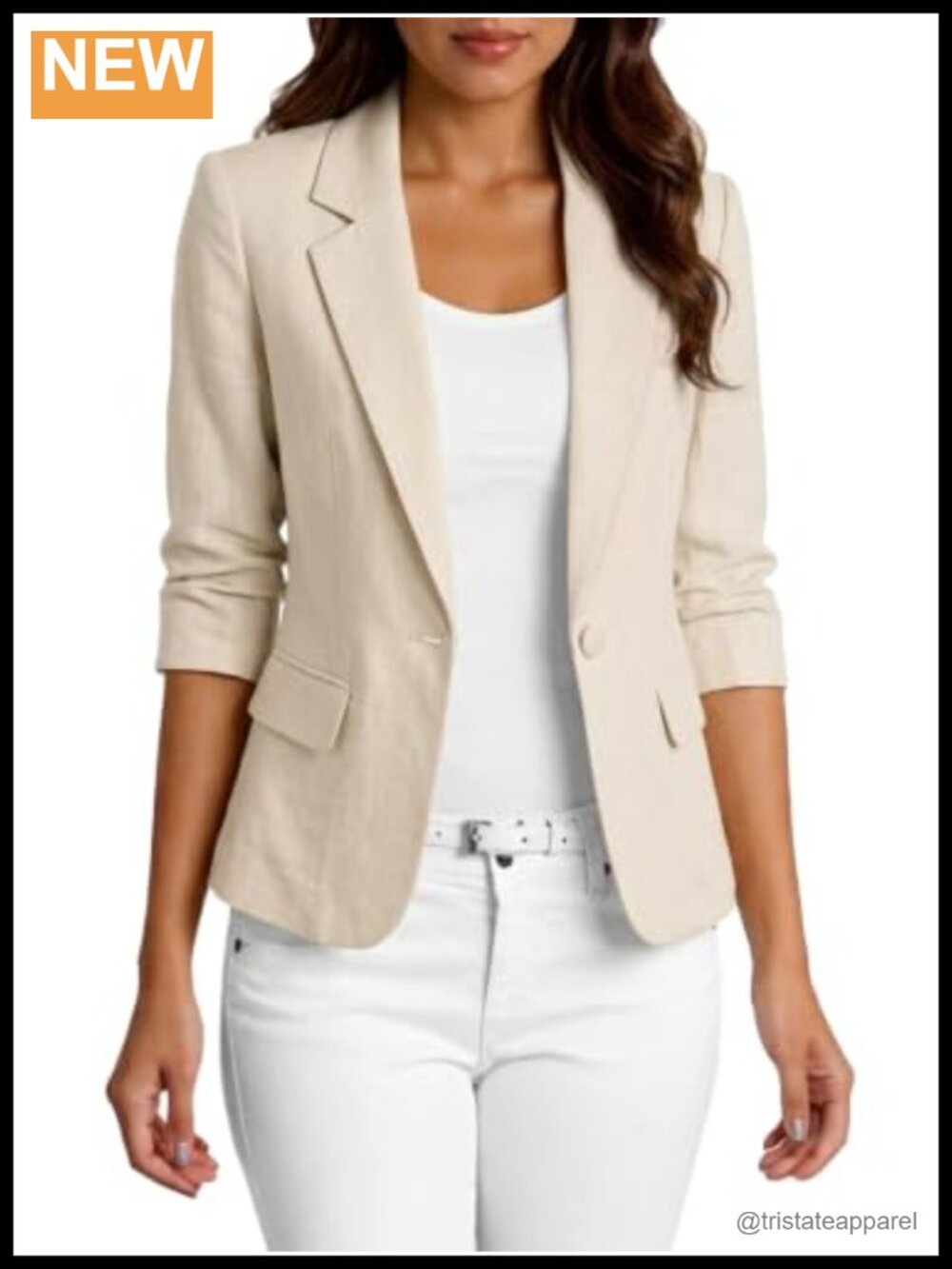 Women's 3/4 Sleeve Linen Blazer Lightweight Slim Fit Business Casual Jacket